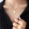 Qiong Yao Rose Pattern Oval Pendant Cross Chain Titanium Steel Necklace P717