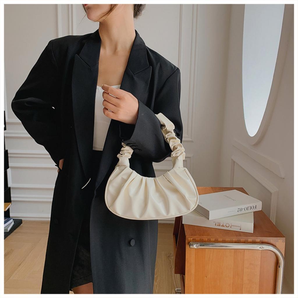 Bag Girl, Korean Version One Shoulder Dumpling Bag, French Bag, Fashionable Cloud Bag, Pleated Handbag, Armpit Bag