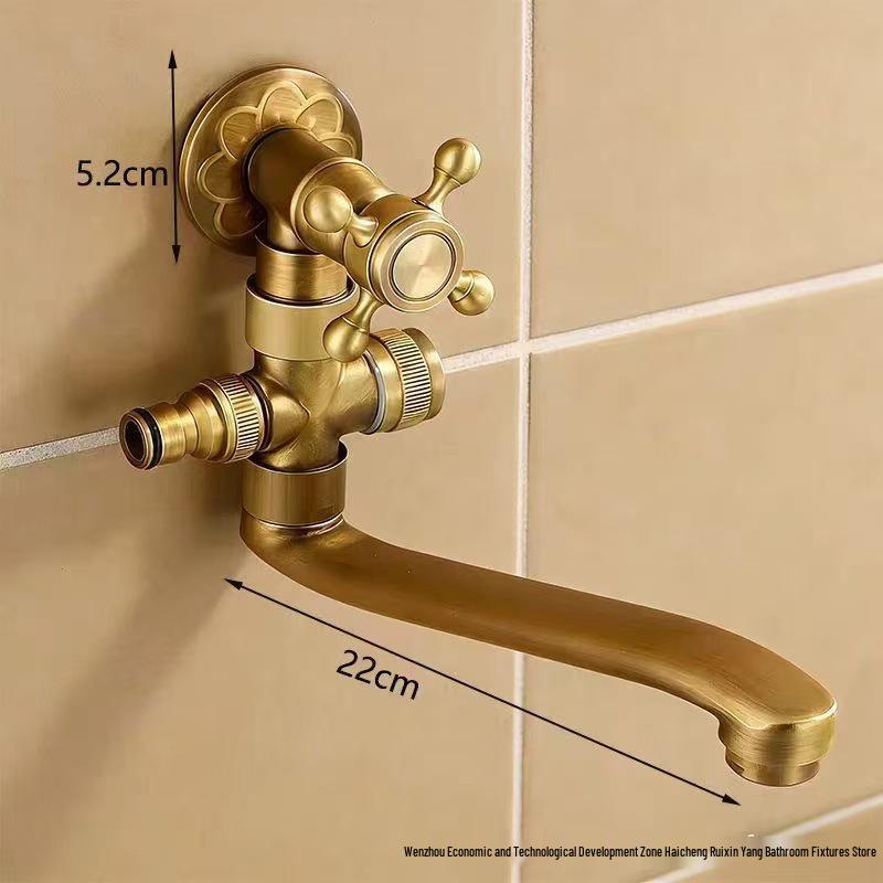 European Full Copper Outdoor Garden Double Outlet Rotatable Retro Faucet