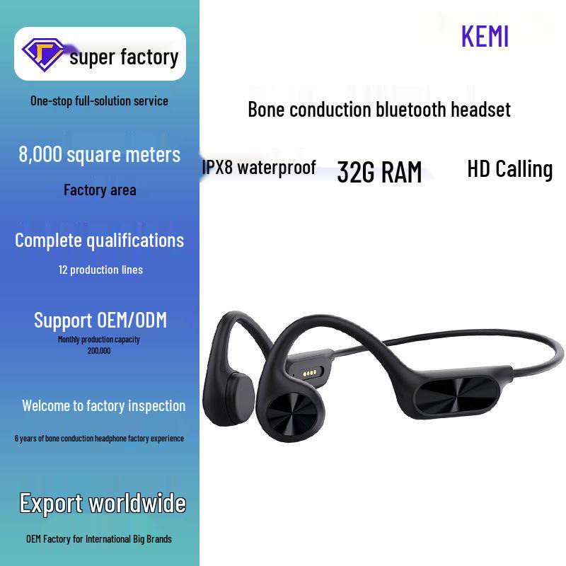 

X7 Pro Bone Conduction Headphones: Long Battery Life, Wireless Bluetooth Earphones for Music and Swimming X7pro Black [32GB Memory + IPX8 Waterproof]