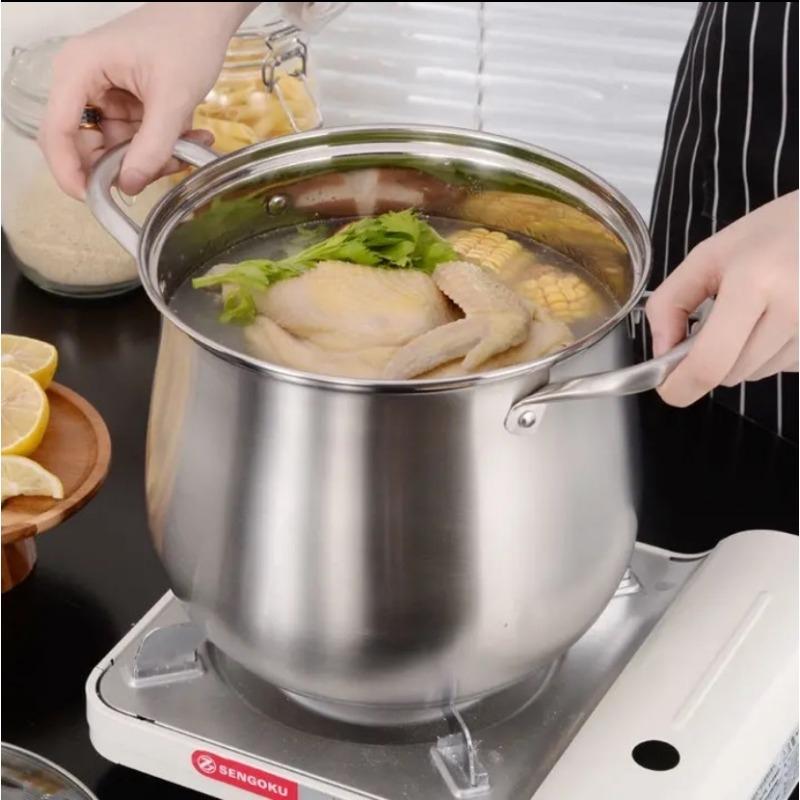 1Pc Stainless Steel Soup Pot Large Capacity Household Noodle Cooking Pot Stew Chicken Soup Induction Cooker Gas Stove Universal