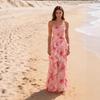 Nuovo abito da sera da donna europeo e americano con spalle scoperte, moda, chiffon stampato, stile fata, lungo, elegante