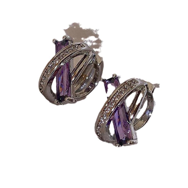 Elegant Purple French Cross Earrings - Niche Design for Women, High-End, Small & Trendy