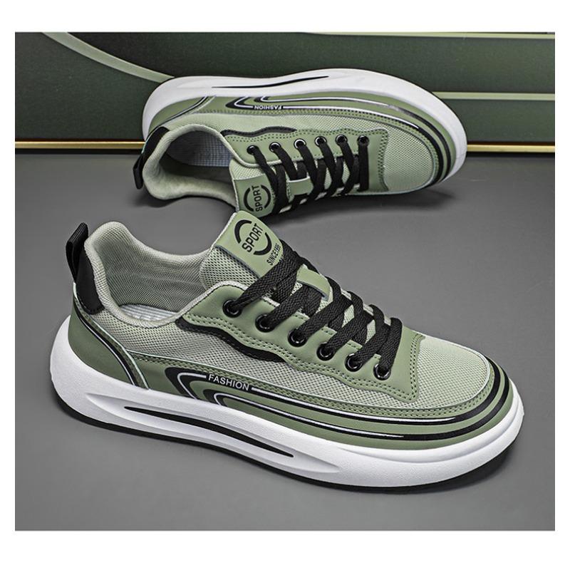 Classic Men's Leather Mesh Casual Shoes Flat Lace Up Casual Shoes Outdoor Light Non-slip Sneakers for Men Zapatillas De Deporte