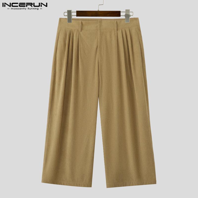 INCERUN Two Pieces Autumn Men Long Sleeve Pullovers Long Pants Casual Corduroy Sets Outfits