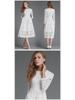 2025 Fall European & American Women's Lace Slim Midi Dress with Hollow Round Neck & Long Sleeves