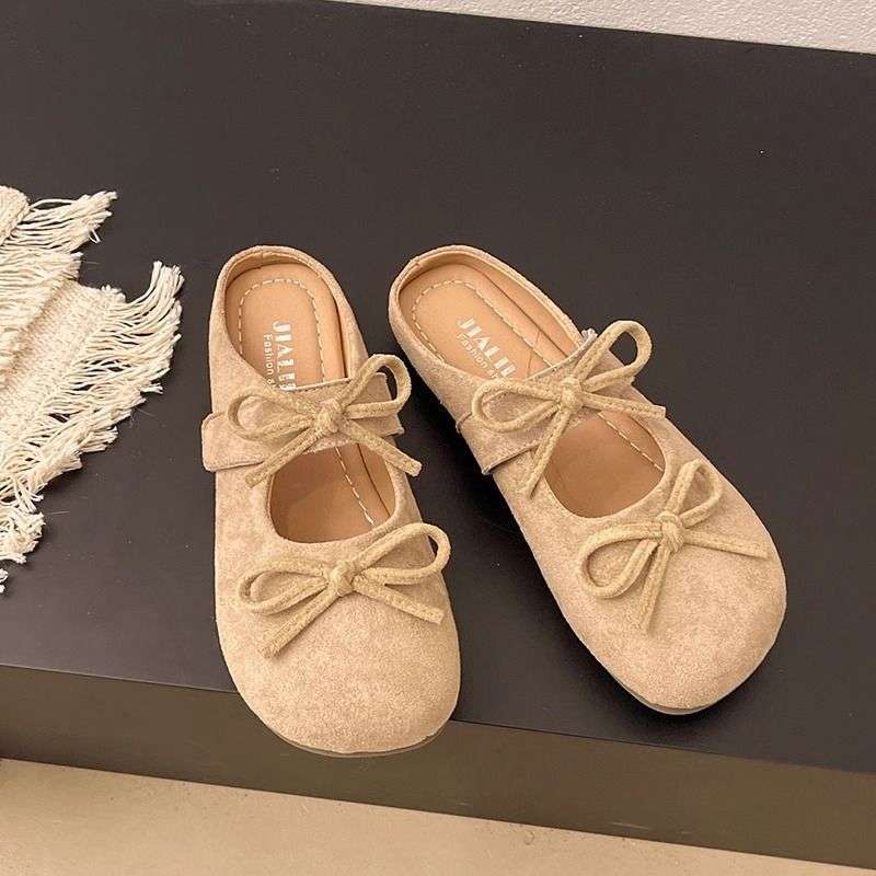 Bow bag head half slippers women's summer wear 2025 new flat-bottomed retro French Mary Jane shoes evening sandals