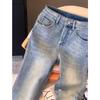 Thickened Fleece-Lined Women's High-Waisted Light Blue Jeans: Slim Fit Micro-Flare Bell Bottoms for Autumn/Winter.