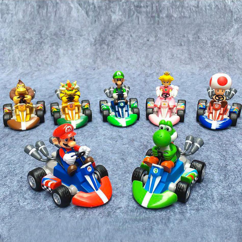Anime Game Super Mario Bros Karting Luigi Bowser Princess Peach Yoshi Toad Action Figure Toys Pull Back Car For Kids Gifts