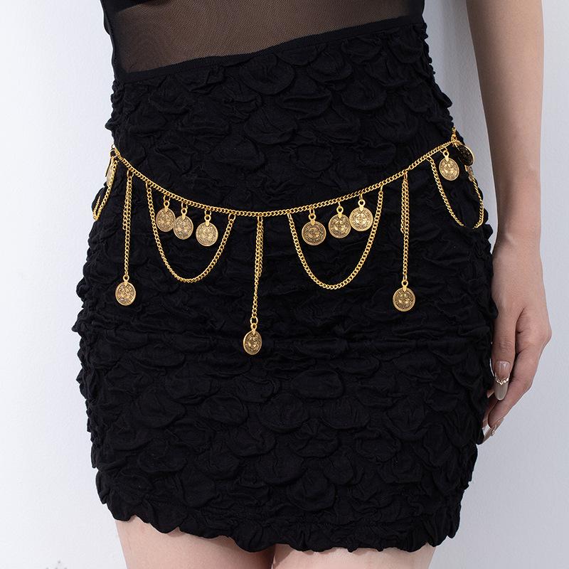 Ethnic Style Metal Retro Coin Waist Chain Women'S Adjustable Dress Waist Seal Love Butterfly Flower Fringed Belt