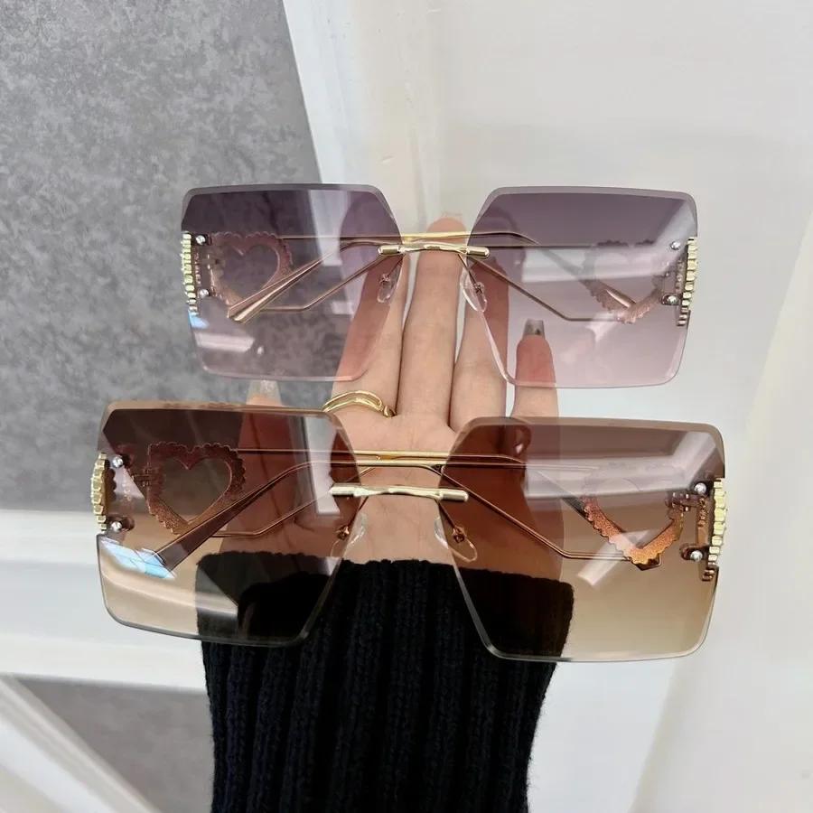 Lunettes de soleil carrées de personnalité Femmes Hommes Lunettes de soleil sans monture Femme Homme Marque de créateur Classique Voyage Extérieur