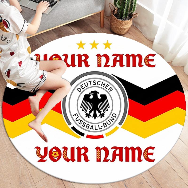 German Football Crest Custom Name Round Area Rug Carpet Rug For Living Room Bedroom Sofa Playroom Decor Nonslip Floor Mat