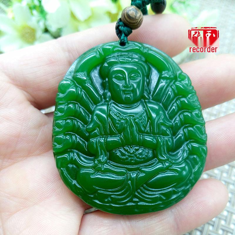 Emerald Green Thousand-Hand Guanyin Pendant Necklace: Imitation Xinjiang Hetian Jade, Outer Mongolian Material Jade Guanyin Ornament. 608