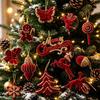 New Christmas Tree Red Flocking Ornaments and Bow Decorations