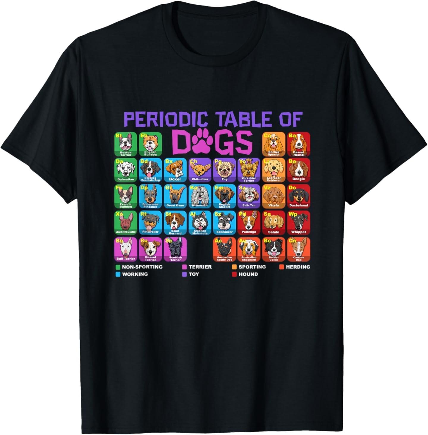 Periodic Table of Dogs Pet Puppy Science Dog Lover Dog Owner T-Shirt S