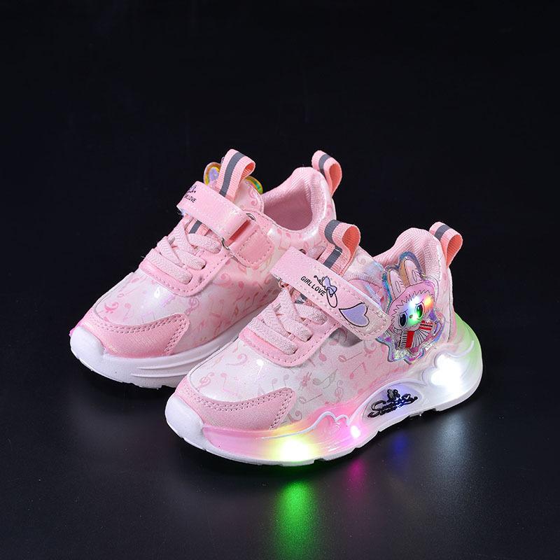 

Новые детские повседневные кроссовки со светодиодной подсветкой, противоскользящие, универсальные, для бега, модные, удобные 25insole15.2cm розовый