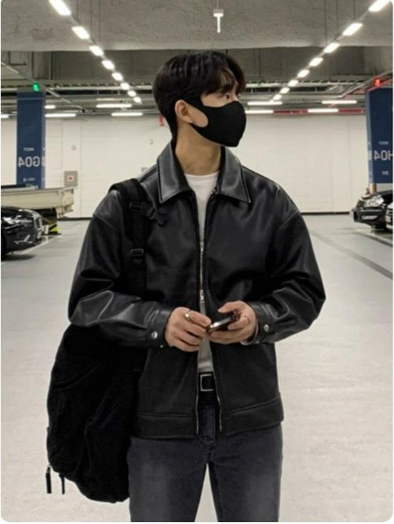 Men's Black Leather Pilot Jacket - Spring/Autumn Trendy Retro Motorcycle Style