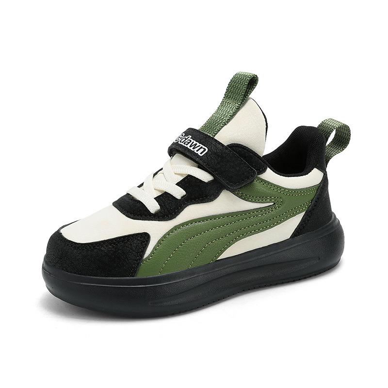 Boys' Lightweight Sneakers 24 Years Autumn and Winter Velcro Leather Waterproof Middle School and Older Children's Students White Shoes Running Shoes