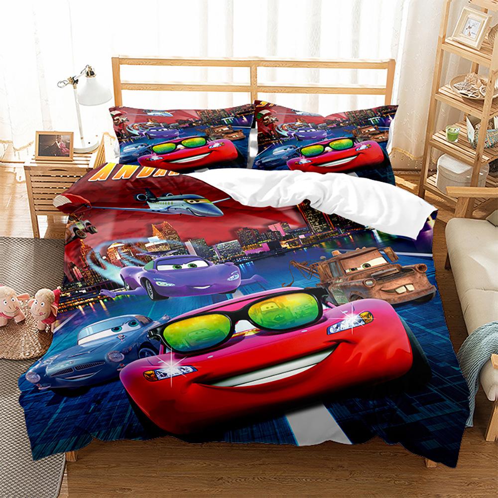 3D Digital Printing Three-Piece Anime Cars Quilt Cover Bedding Bedding Kit
