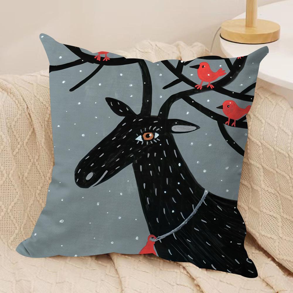 Deer Cartoon Cartoon Cute Cushion Cover Silky Short Plush Invisible Zipper Dustproof Sofa Pillow Case For Home Decor