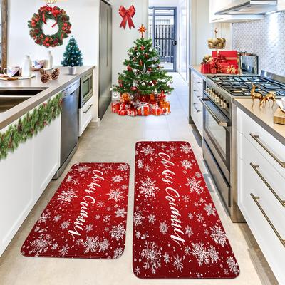 1Pcs Anti Fatigue Kitchen Rugs Merry Christmas Print Waterproof Non-Slip Thick Cushioned Kitchen Mat Heavy Duty Comfort Standing Mat for Kitchen