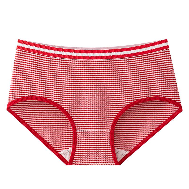 Breathable Mid-Waist Striped Plaid Women s Briefs - Girly Style, Elastic, Hip-Hugging Large красный