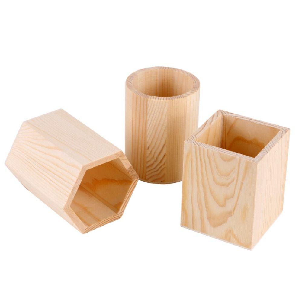 Round/Hexagonal/Square Pen Container DIY Painting Desktop Organizer Pen Holder  Students