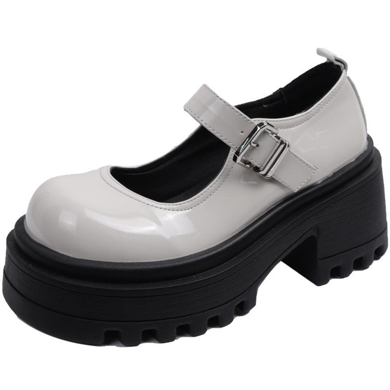 Black Retro French with Skirt Platform Small Leather Shoes Women's 2025 New Summer Round Head Mary Jane Shallow Mouth Single Shoes