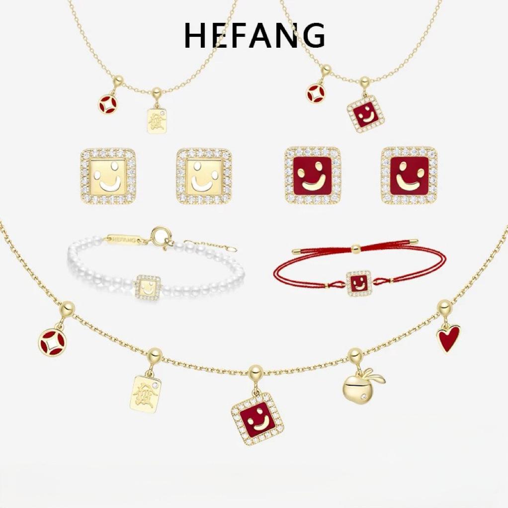 HEFANG Cute Five Blessings Necklace: Smiling Face Enamel Pendant for Women, High-End Luxury Clavicle Chain Fashion Accessory