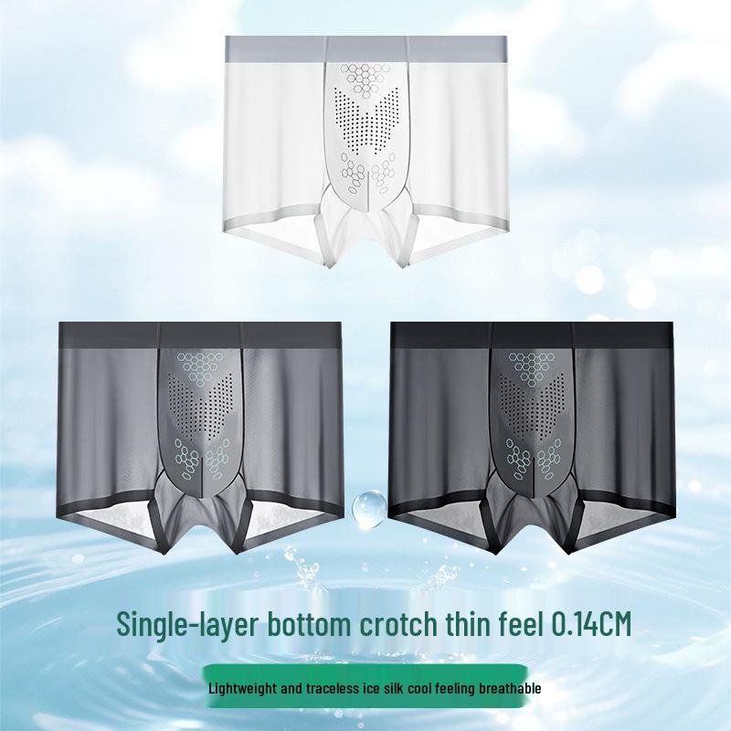 Herren Nahtlose Leichte Boxershorts aus Eisseide - Atmungsaktiv, Antibakteriell, Sommerunterwäsche für Teenager