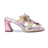 Johnature Retro Three-dimensional Flower Colored Fashion Slippers Genuine Leather Printed Coarse Heel Sandals