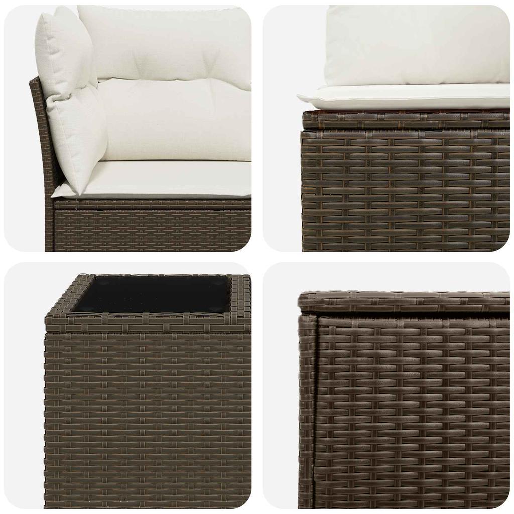 Sofa Set 8 pcs Brown and Cream White Poly Rattan and Steel