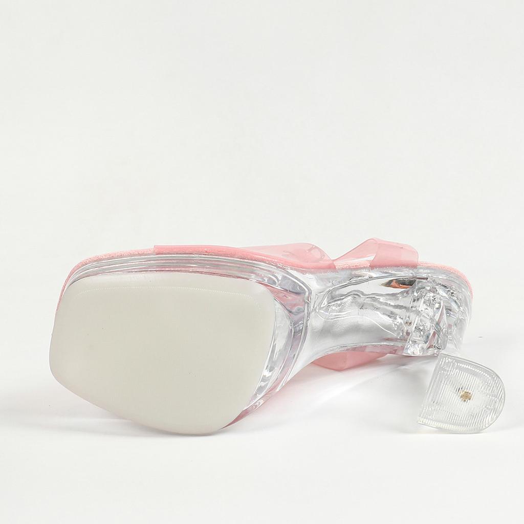 Women's 12CM Sexy Car Model Sandals, Fashionable Transparent Crystal Square Head, Thick Heel Non-slip, Perfect for Nightclub