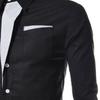 Men Shirt Color Block Striped Autumn Winter Temperament Turndown Collar Top for Office