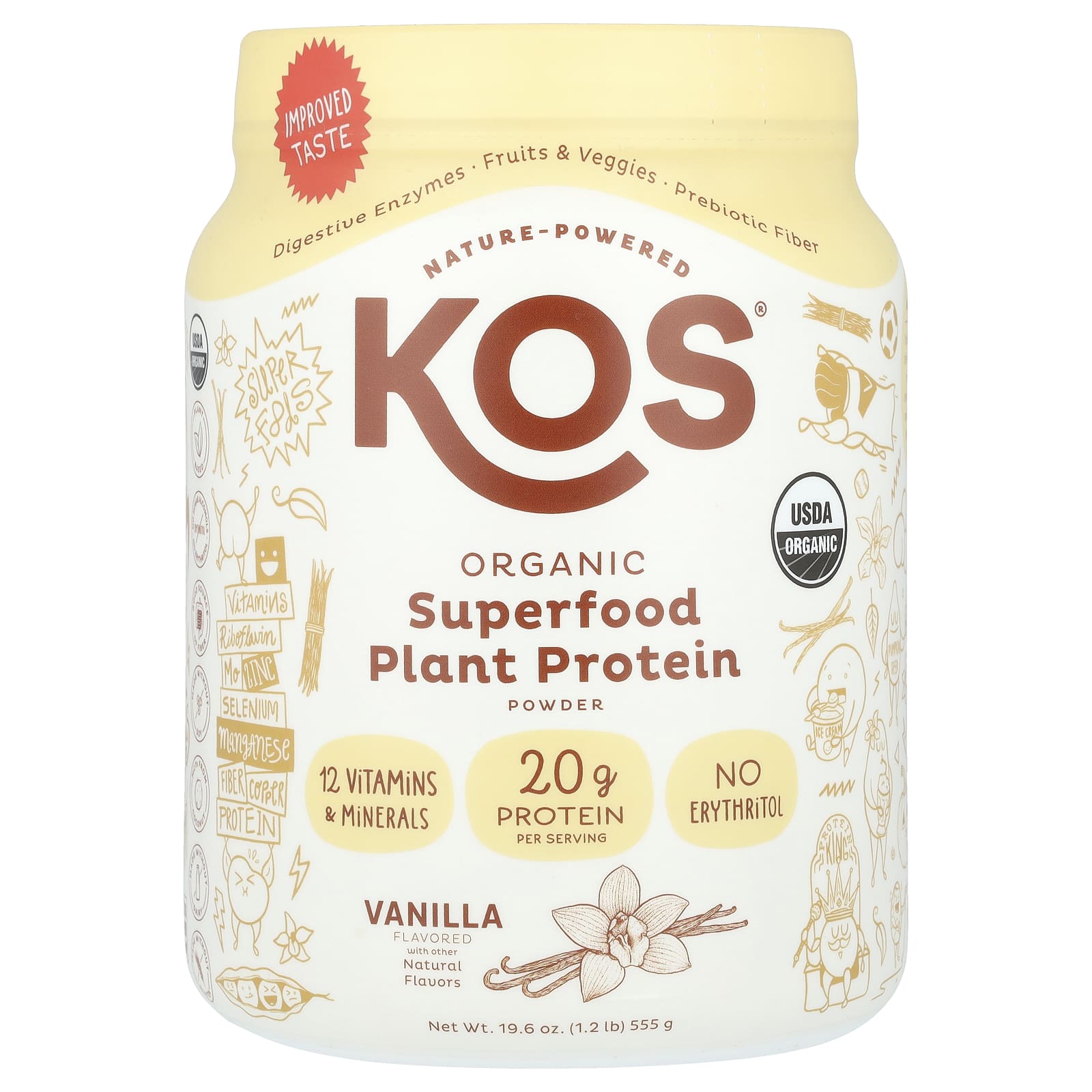 

KOS, Organic Superfood Vegetable Protein Powder, Vanilla, 1.2 lb (555 g)