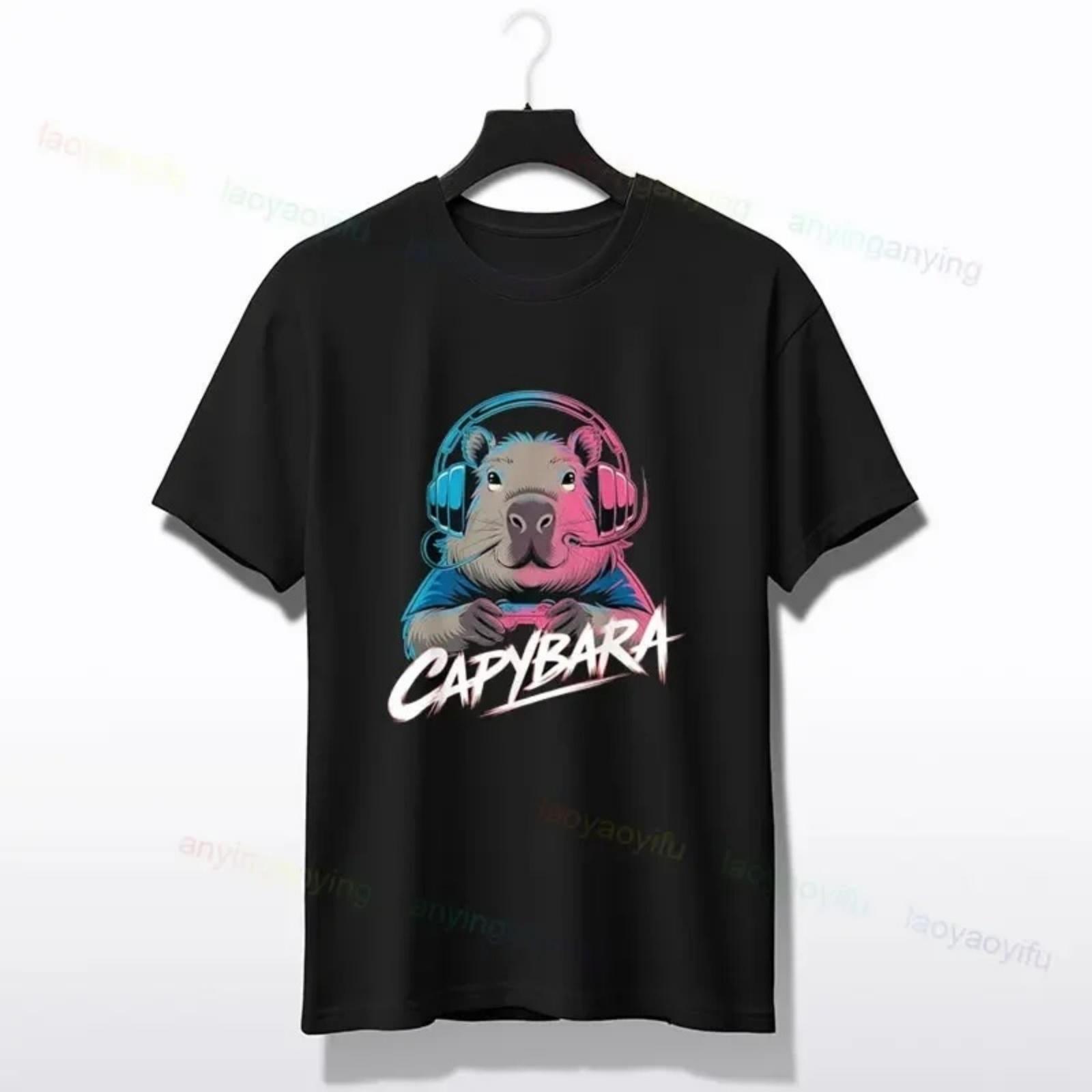 Capybara Funny Video Games Capybara Graphic T-Shirt Black Cotton Short-sleeve Tshirt Perfect for Sports & Everyday Play S