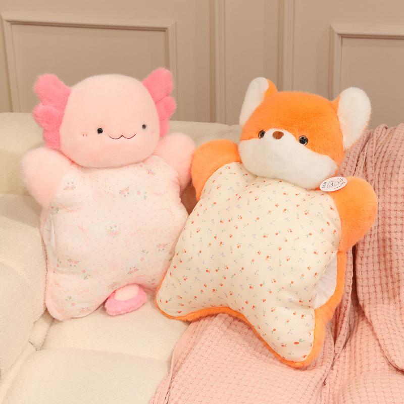 Creative Cartoon Little Bunny Bear Plush Funny Warm Hands Pillow Soft Stuffed Animal Salamander Doll Cushion for Kids Girls Gift