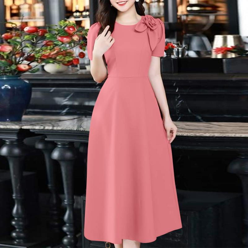 

ZANZEA Женское повседневное летнее платье с коротким рукавом в стиле пэчворк с 3D-цветами 5XL розовый