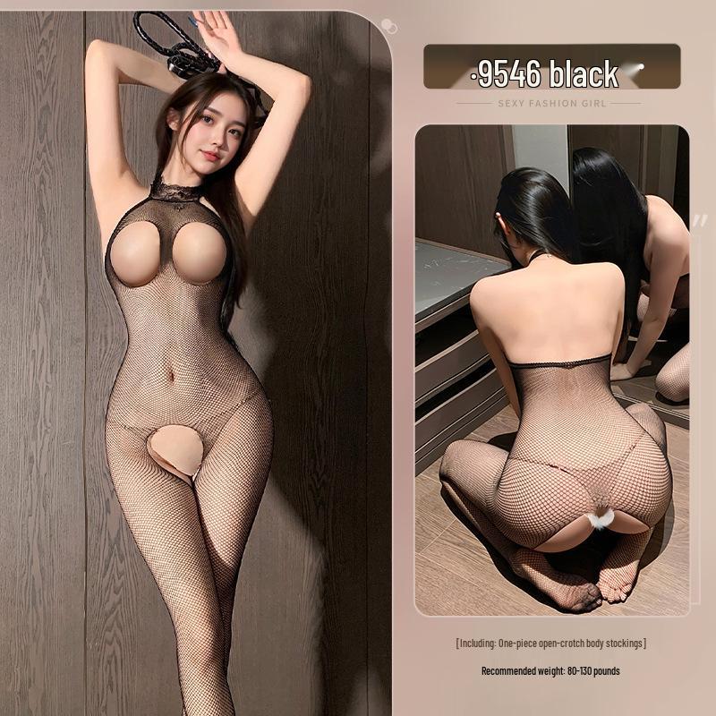 Ji Yuqing Temptation Bodysuit: Sexy Lingerie with Stockings, Open Crotch, Cutout Design - Non-Removable Bodystocking.