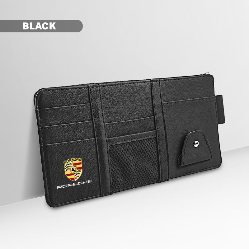 Car Sun Visor Storage Card Bag Glasses Clip Phone Holder For Porsche Panamera Taycan 911 718 Macan Cayenne Boxster Cayman 918