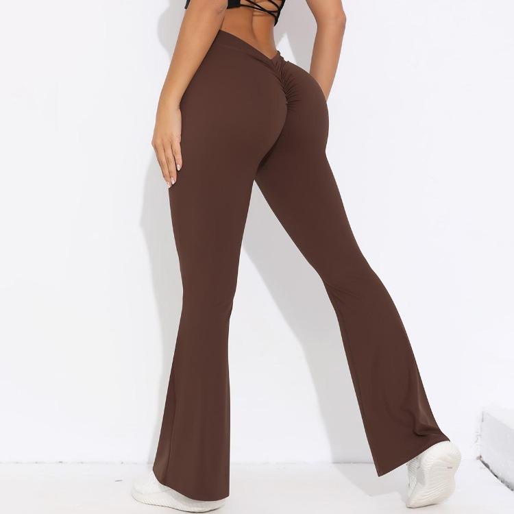 

Auroth High Waist Women Flare Pants Casual Trousers Wide Leg Bubble Butt Solid Color S кофейный