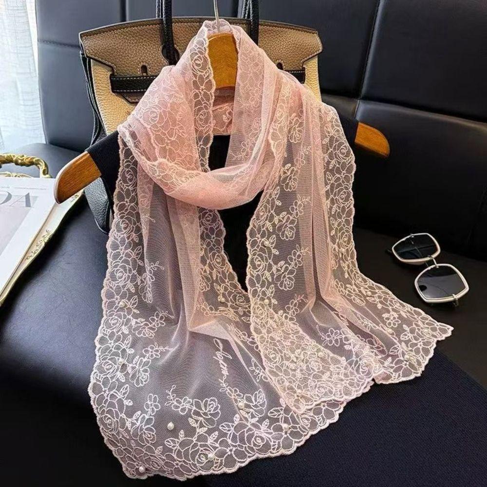 Embroidered Flower Lace Scarf Lightweight Female Headscarf Retro Silk Scarf Summer