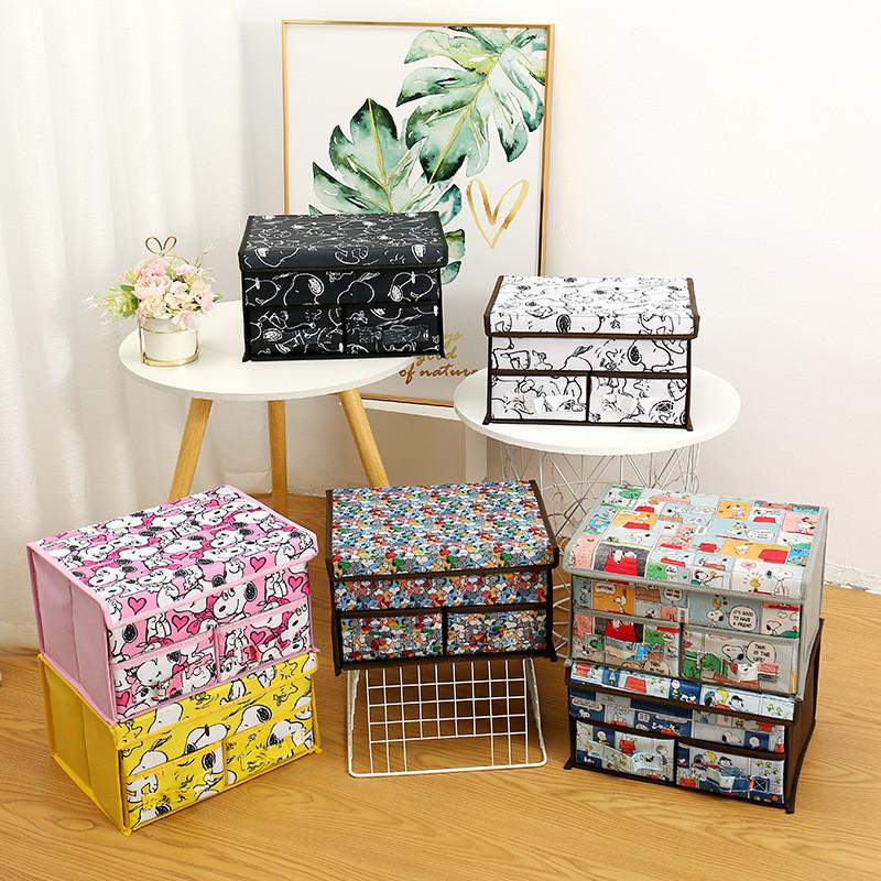 Cute Snoopy Totoro Printed Drawer Style Foldable Double Layer Flip Storage Box For Bedroom Storage And Closet Use