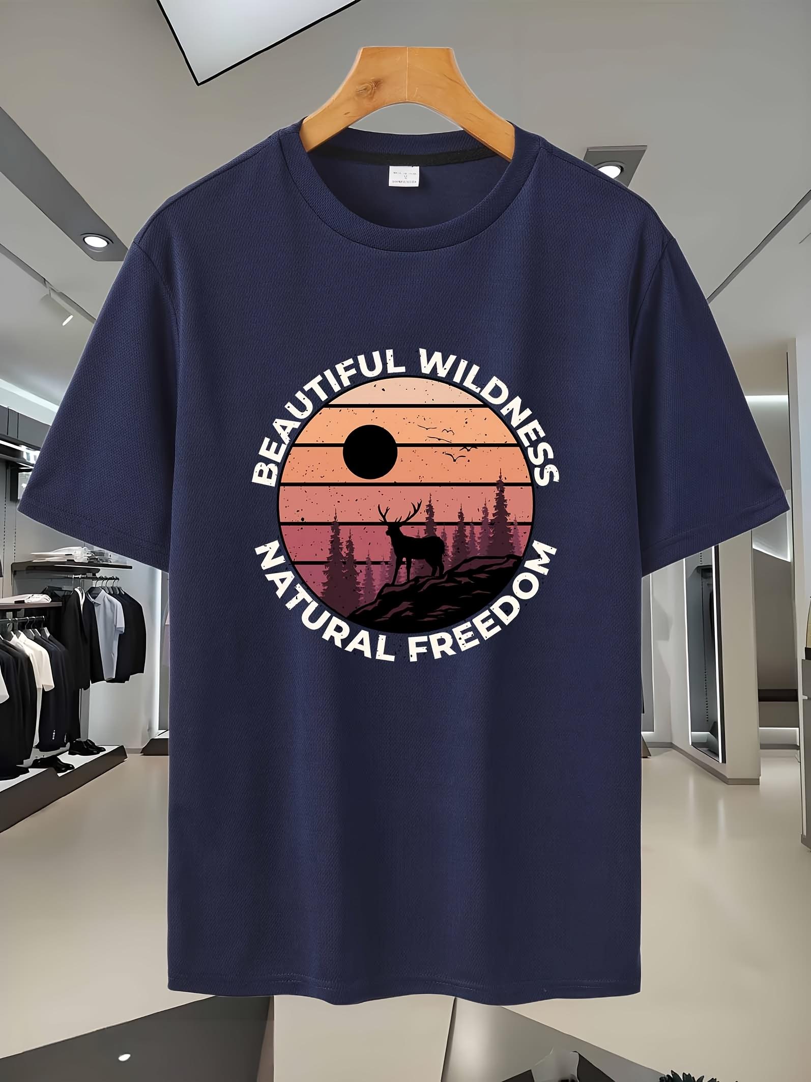 Breathable Mesh Short Sleeve T-shirt - Beautiful Wilderness Nature Print L