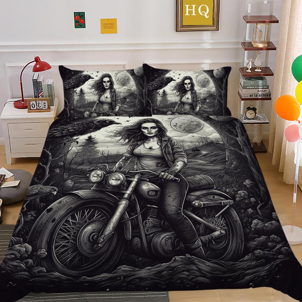 Beauty Skull Printed Bedspreads King Size Microfiber Bed Set Cover Teen Cool Design Comforter Cover Set