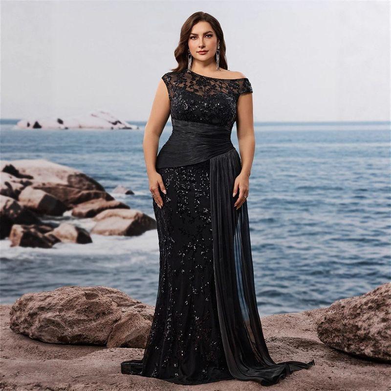 

European and American Plus Size Cocktail Party Evening Dress, Mother s Dress, Plus Size Sequin Party Dress 4XL Black European Size Is Too Big 0 XL