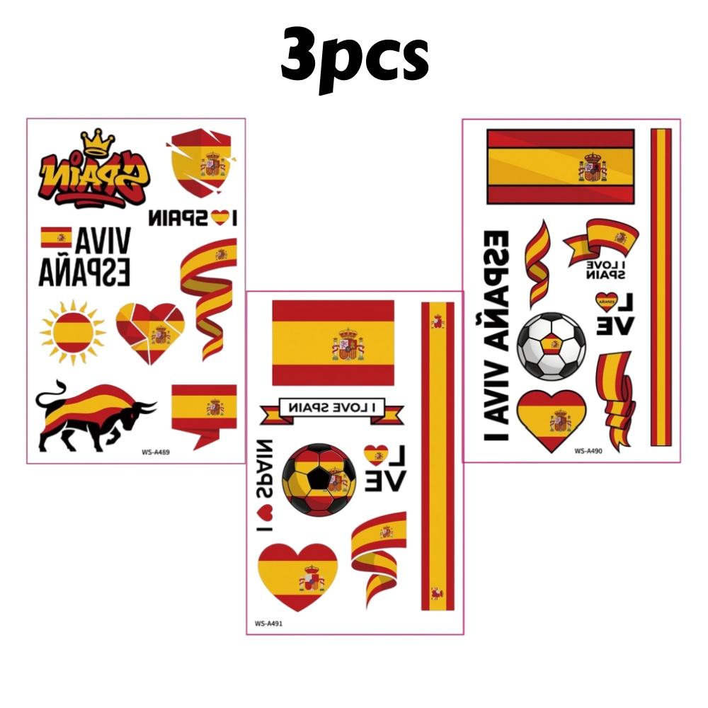 3pcs Football Temporary Tattoo Sticker Flag Team Transfer Stickers for Arm Face Decals Sports Matches Party Decor Fake Tattoos