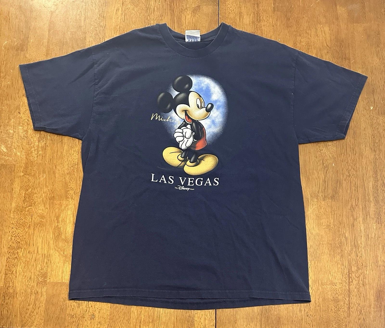 Y2K Mickey Mouse Las Vegas T Shirt XL Disney Navy Blue S