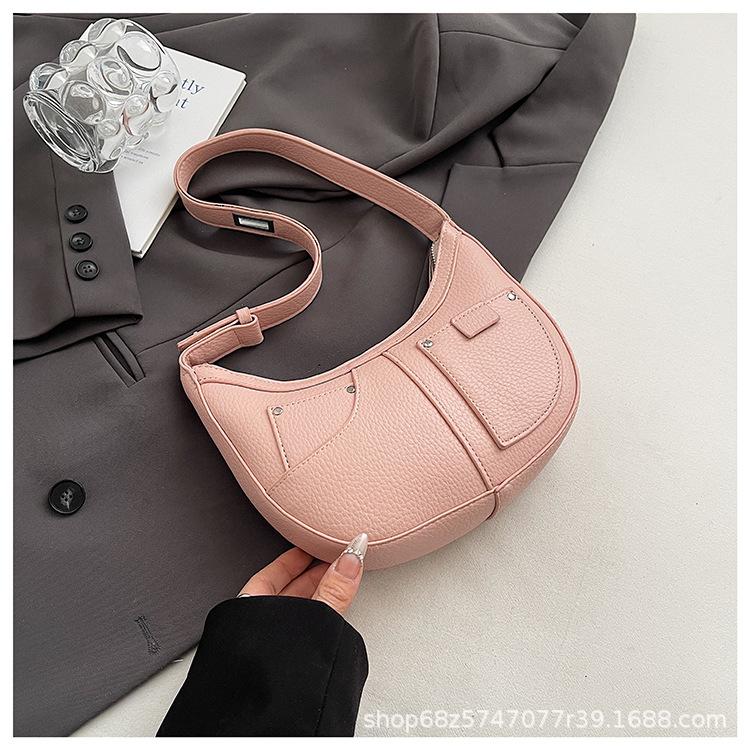 French Retro Niche Design Crescent Bag Underarm Bag Versatile Simple Casual Commuting Shoulder Crescent Bag Small Satchel