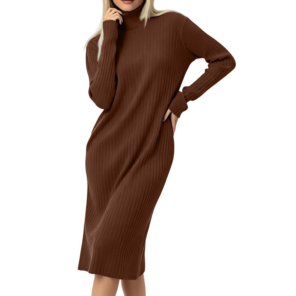 Women's Casual Loose Fit Mock Neck Knit Sweater Dress for Fall Winter